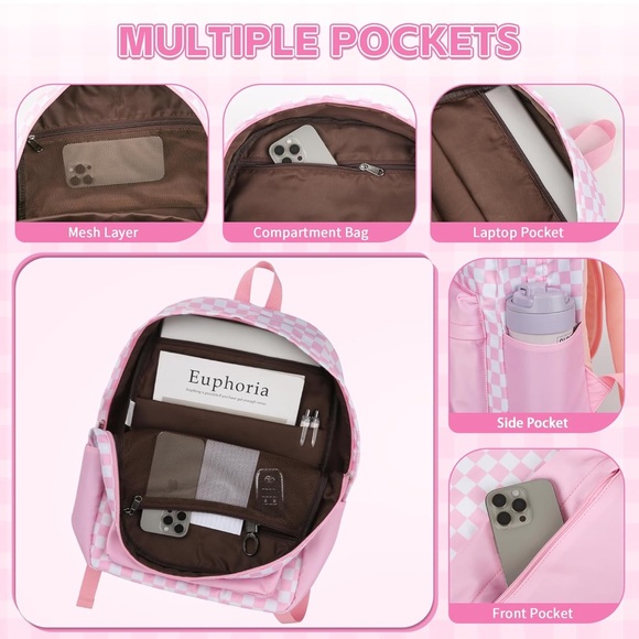 Pink Checkered Backpack - Picture 3 of 7